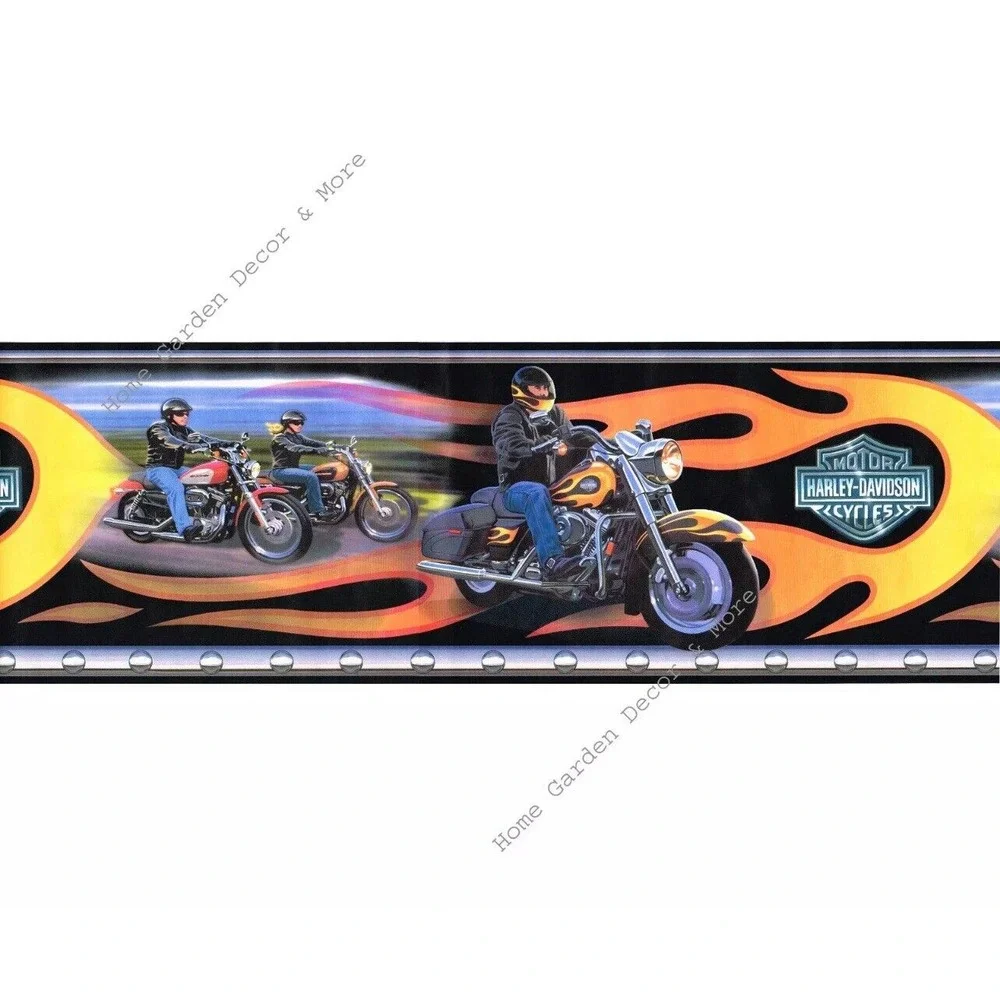 Genuine HARLEY DAVIDSON‎ Motorcycles Bikers Orange Flames Wallpaper Border